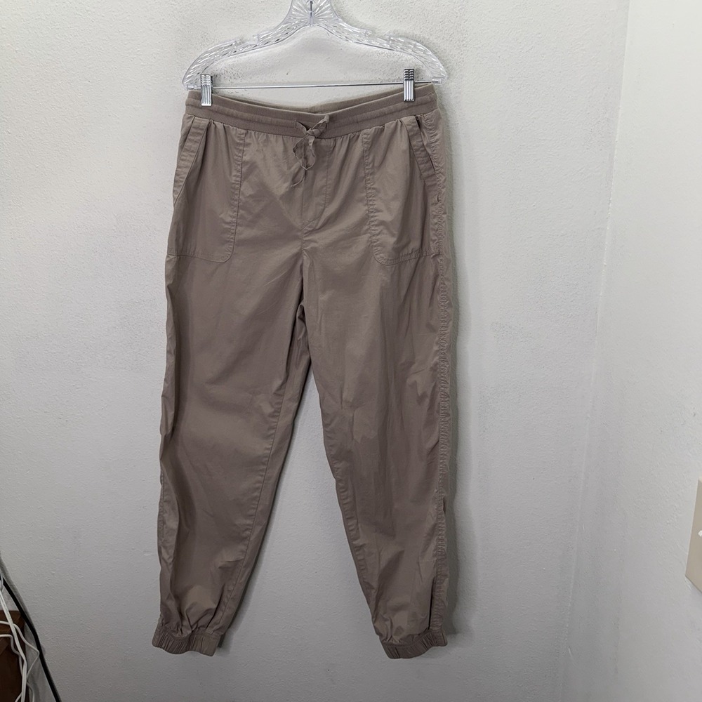 Pact Organic Cotton Poplin Joggers Womens Sz L Drawstring Casual Pants Tan Ankle
